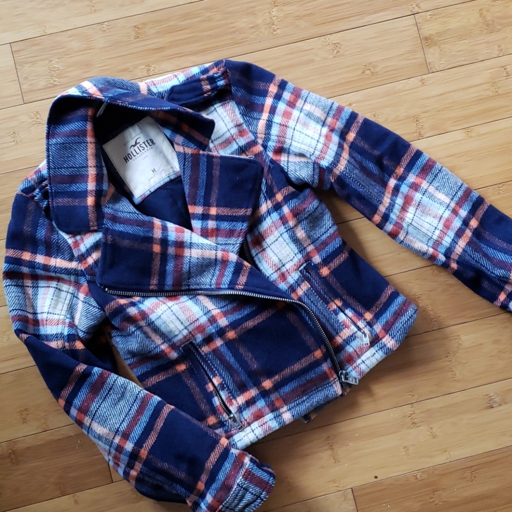 Hollister plaid moto jacket asymmetrical